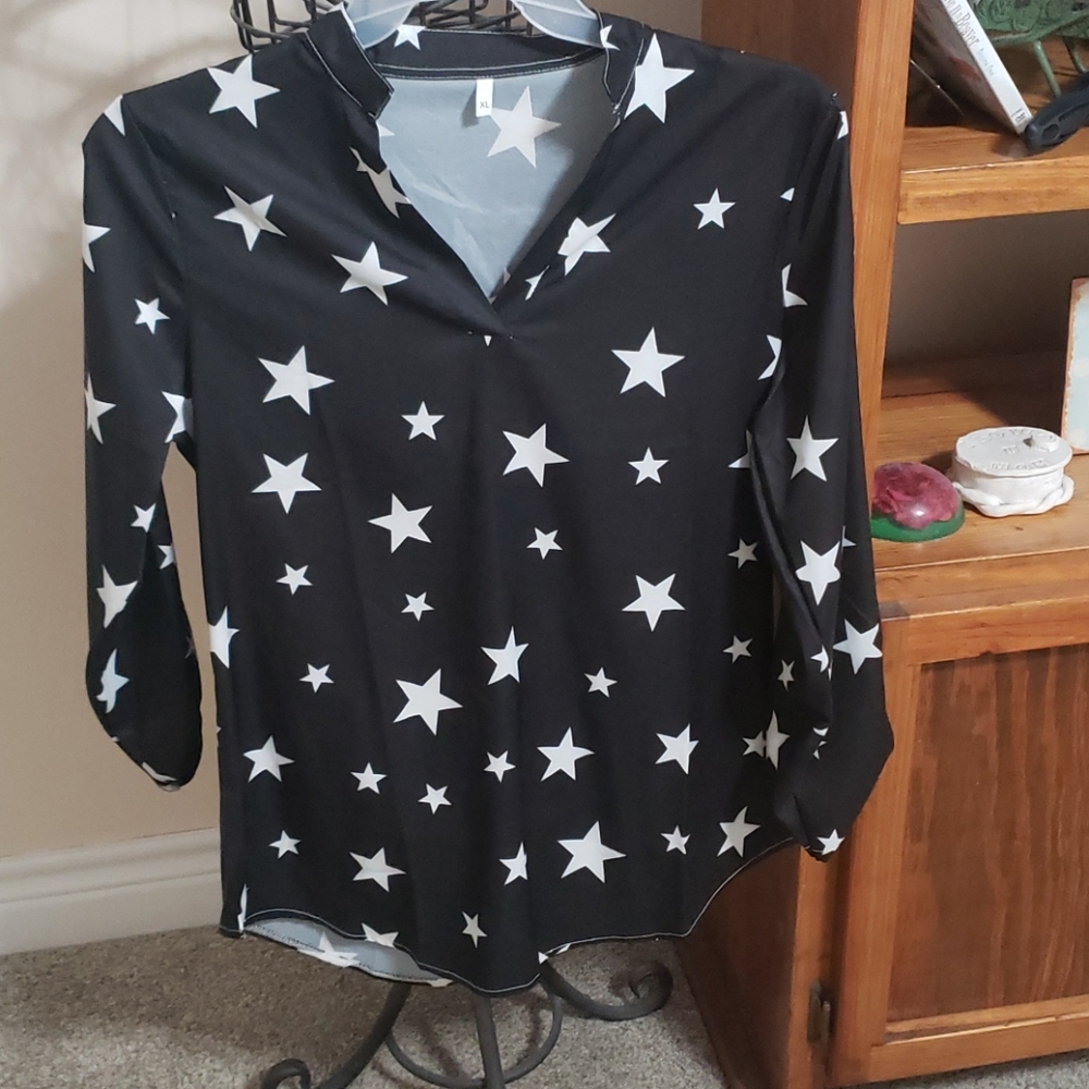 Large black thin shirt with white stars